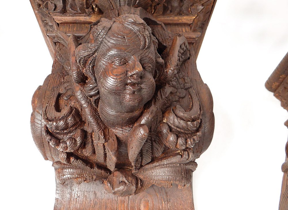 Pair Of Wall Consoles In Carved Wood With Cherub Heads And Putti And Foliage From The 19th Century-photo-3