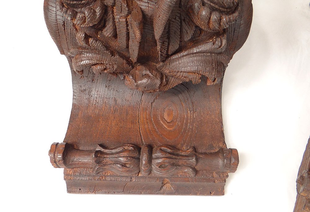 Pair Of Wall Consoles In Carved Wood With Cherub Heads And Putti And Foliage From The 19th Century-photo-4