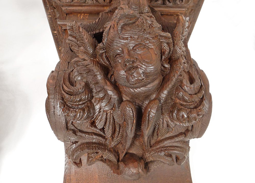 Pair Of Wall Consoles In Carved Wood With Cherub Heads And Putti And Foliage From The 19th Century-photo-2