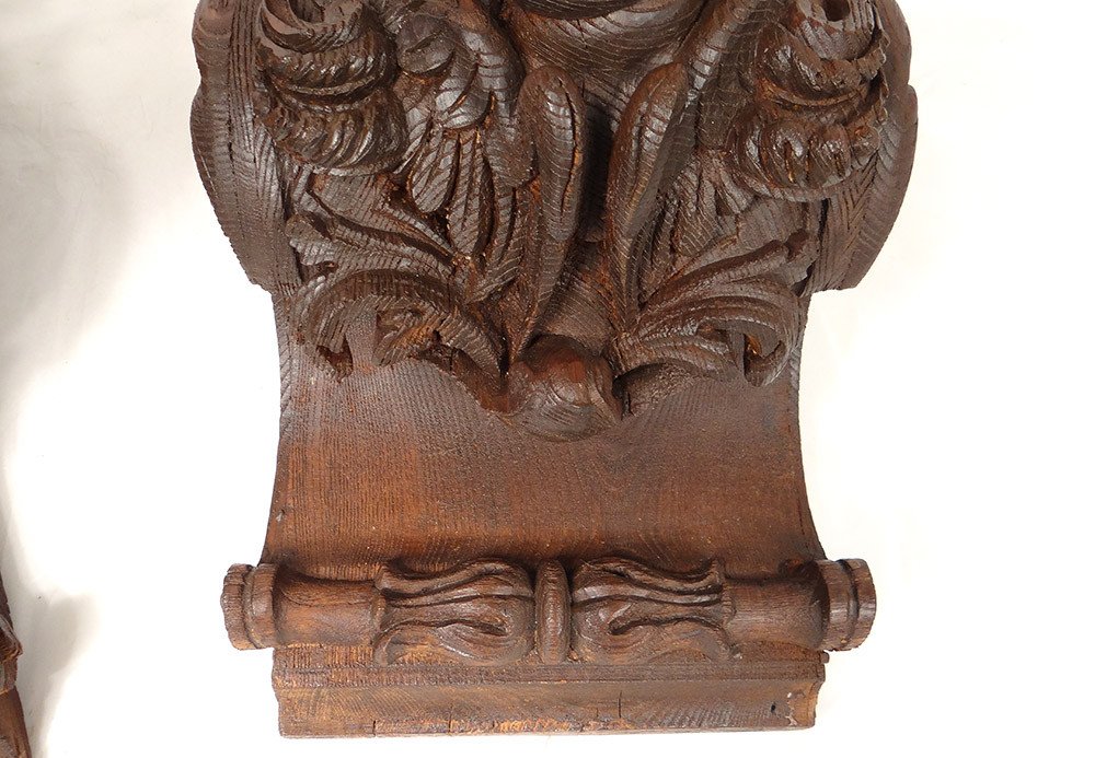 Pair Of Wall Consoles In Carved Wood With Cherub Heads And Putti And Foliage From The 19th Century-photo-3