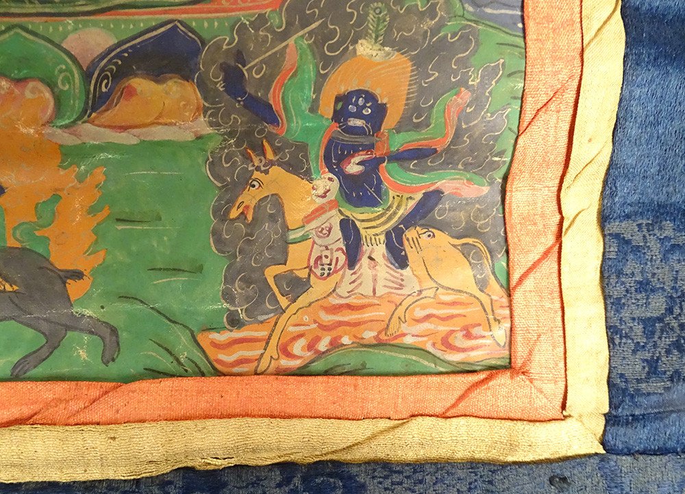 Thangka Tibetan Buddhist Painting Mahakala 6 Arms Dharmapala Tibet 18th-photo-1