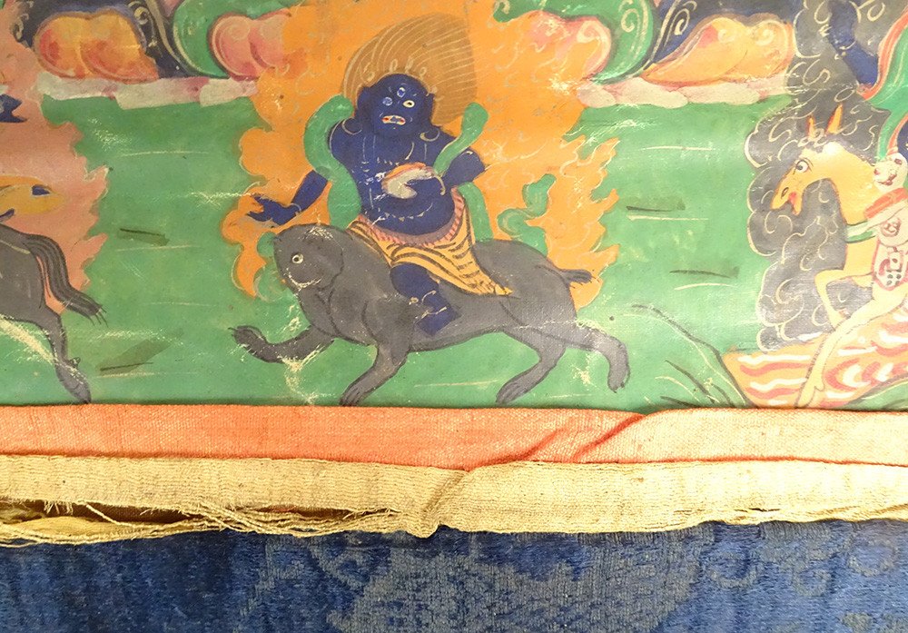 Thangka Tibétain Peinture Bouddhiste Mahakala 6 Bras Dharmapala Tibet 18è-photo-2