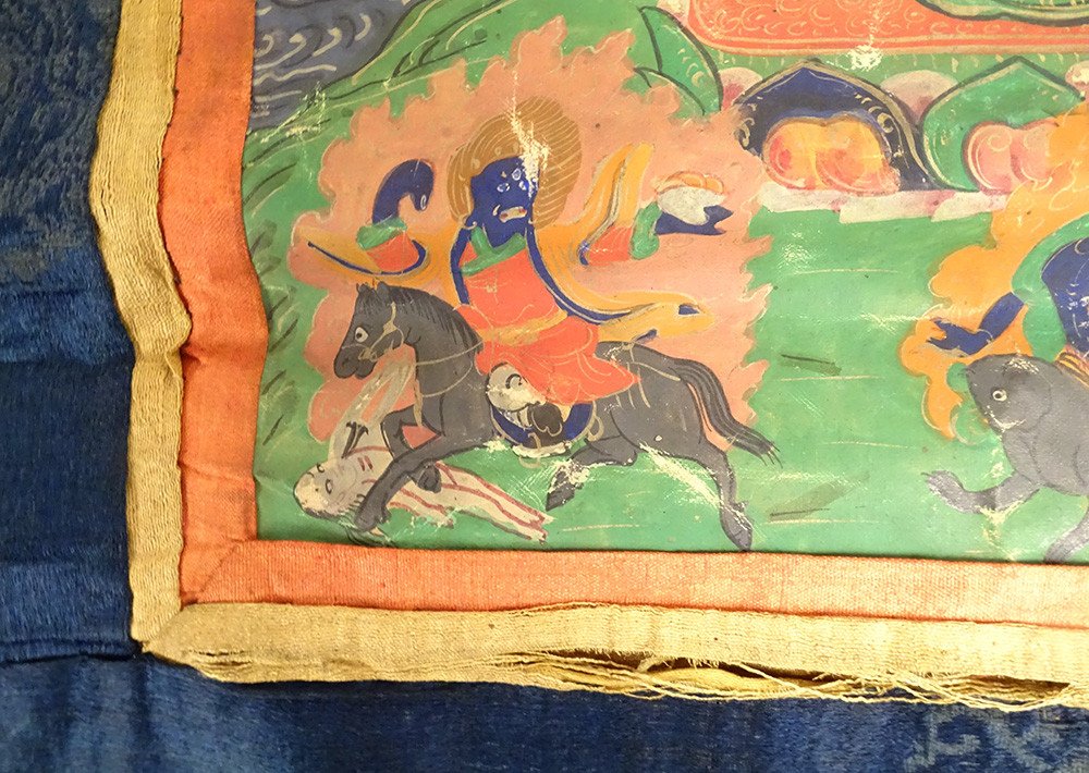 Thangka Tibétain Peinture Bouddhiste Mahakala 6 Bras Dharmapala Tibet 18è-photo-3