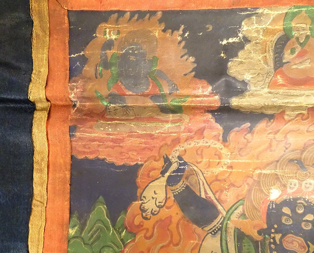 Thangka Tibétain Peinture Bouddhiste Mahakala 6 Bras Dharmapala Tibet 18è-photo-4