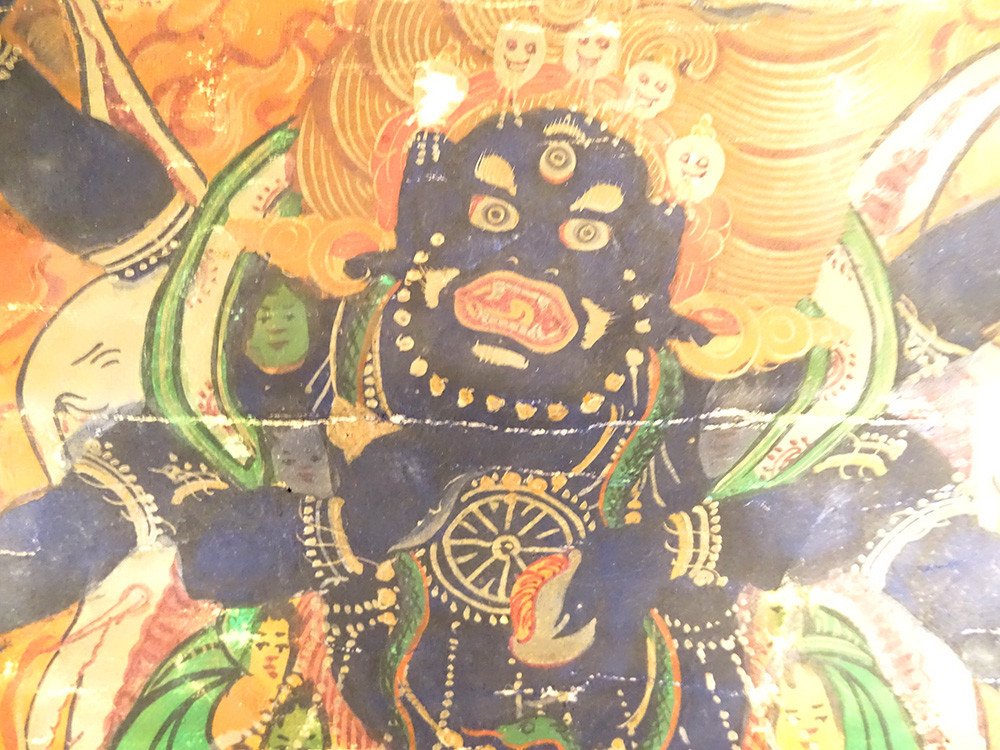 Thangka Tibétain Peinture Bouddhiste Mahakala 6 Bras Dharmapala Tibet 18è-photo-6