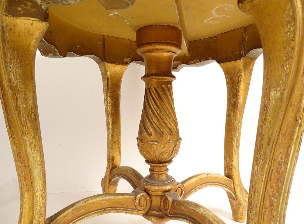 Tabouret De Piano Louis XV Bois Sculpté Doré Fleurs Fin XIXème Siècle-photo-2