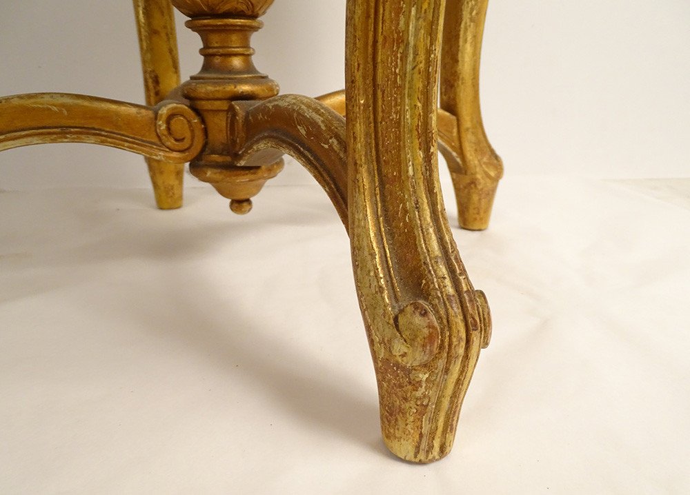 Tabouret De Piano Louis XV Bois Sculpté Doré Fleurs Fin XIXème Siècle-photo-3