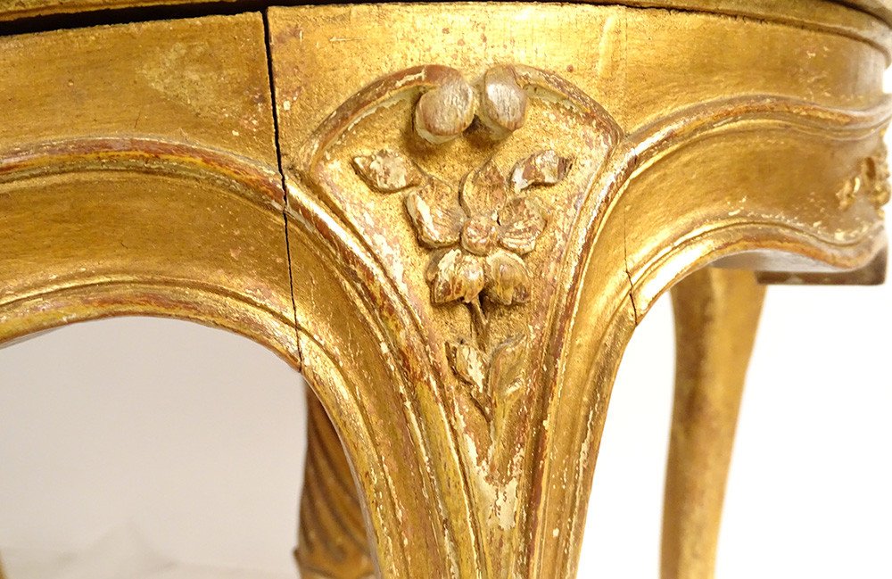 Tabouret De Piano Louis XV Bois Sculpté Doré Fleurs Fin XIXème Siècle-photo-4