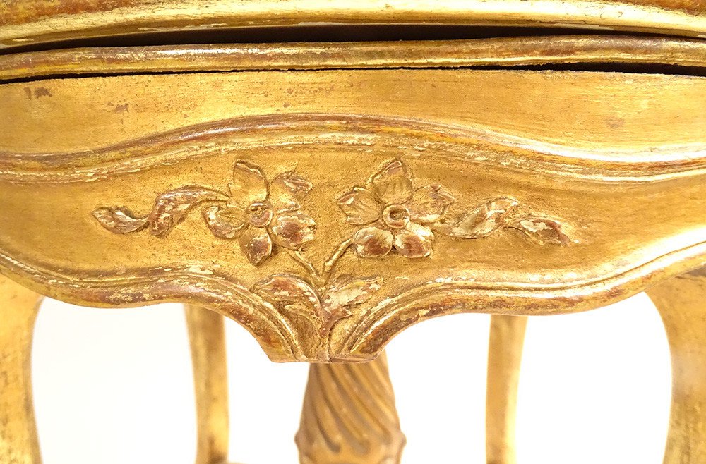 Tabouret De Piano Louis XV Bois Sculpté Doré Fleurs Fin XIXème Siècle-photo-1