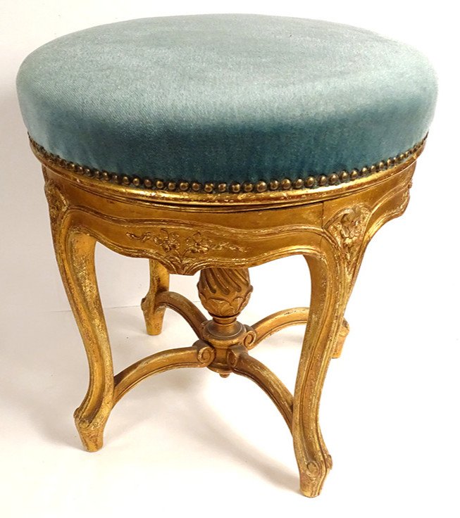 Tabouret De Piano Louis XV Bois Sculpté Doré Fleurs Fin XIXème Siècle