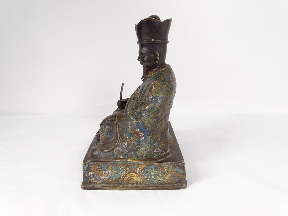 Bronze Sculpture Cloisonné Enamels Seated Wise Man Japan 19th Century-photo-4