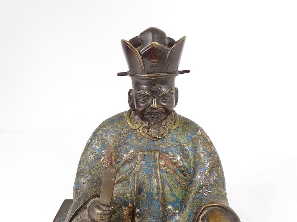 Bronze Sculpture Cloisonné Enamels Seated Wise Man Japan 19th Century-photo-3