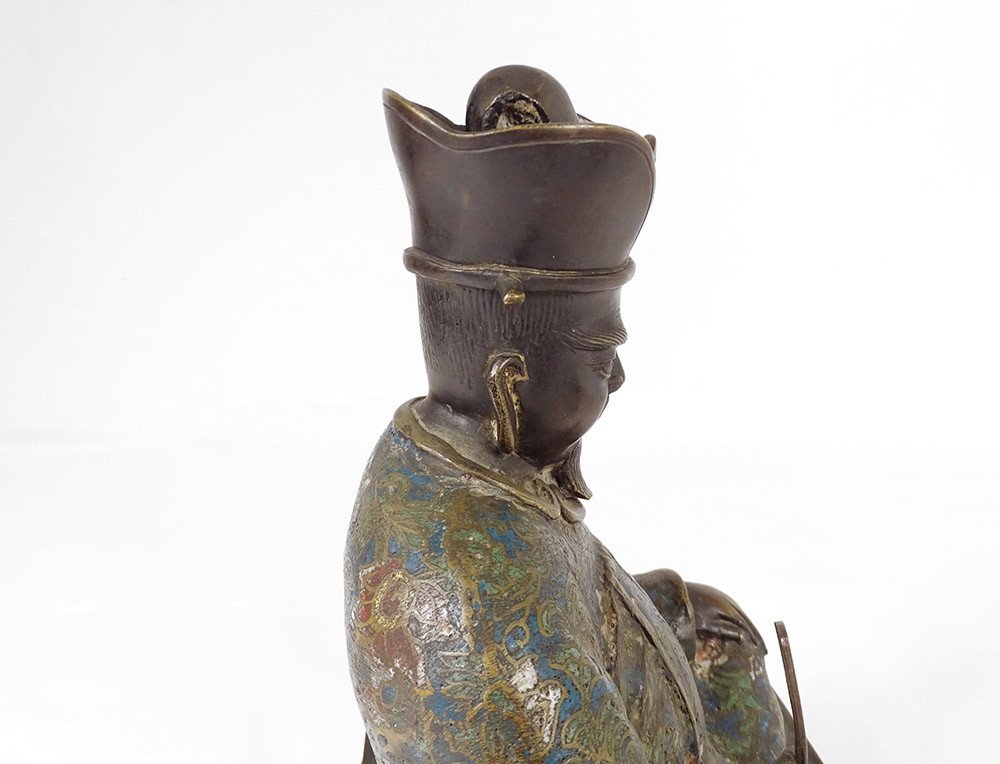 Bronze Sculpture Cloisonné Enamels Seated Wise Man Japan 19th Century-photo-5