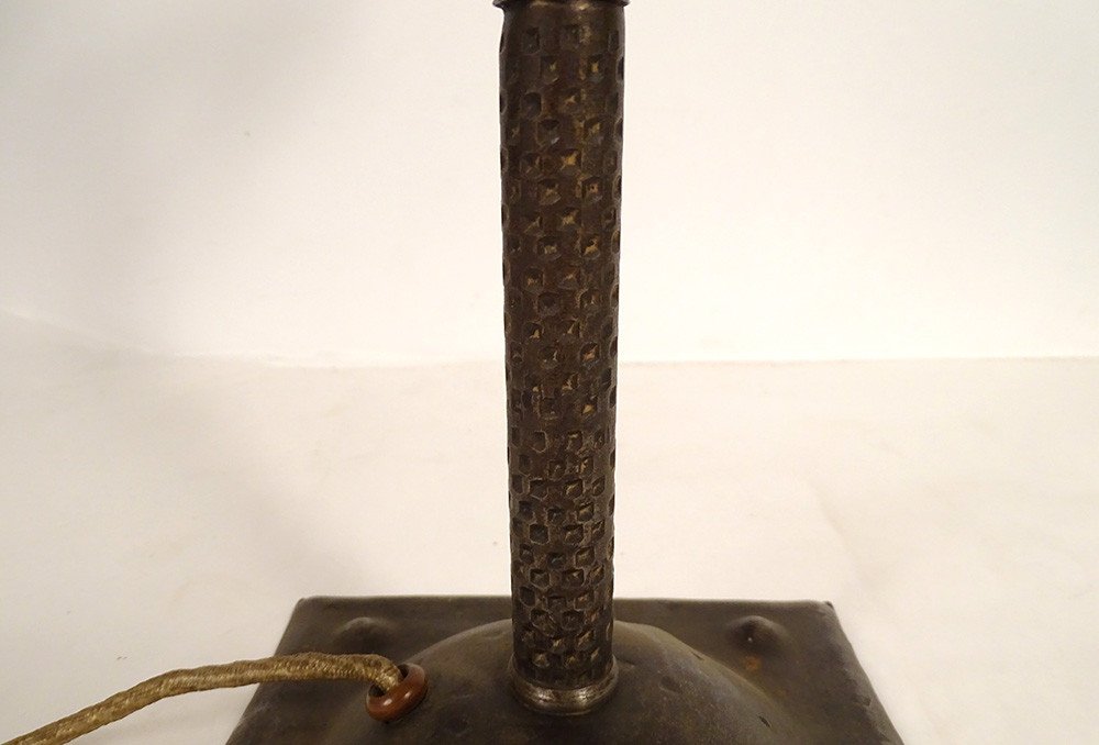 Goberg Lamp Hugo Berger Opaline Wrought Iron Hammered Art Nouveau 20th Century-photo-4