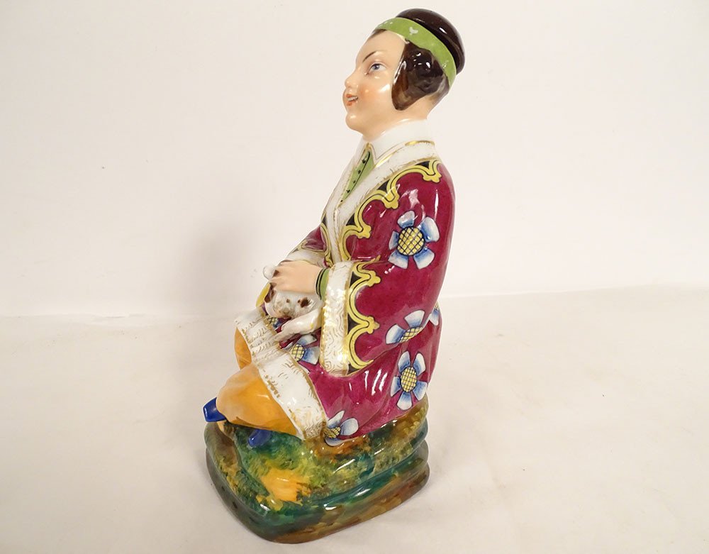 Flacon Porcelaine Bayeux Magot Chinois Femme Assise Chien Langlois XIXème-photo-1