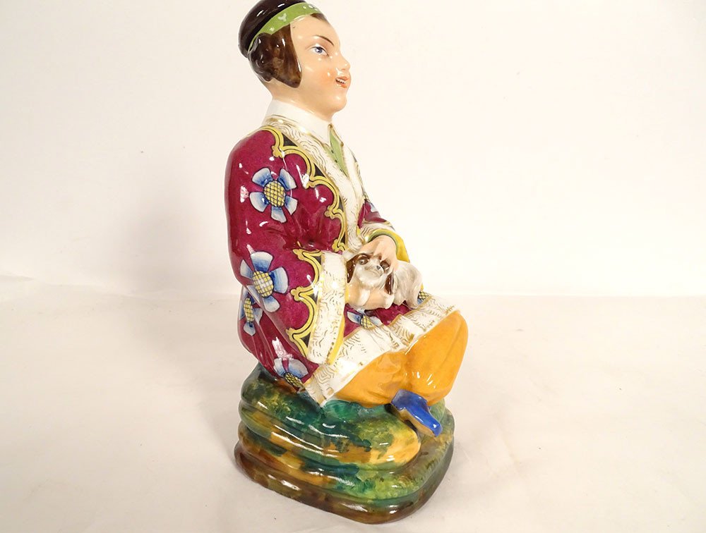 Flacon Porcelaine Bayeux Magot Chinois Femme Assise Chien Langlois XIXème-photo-5