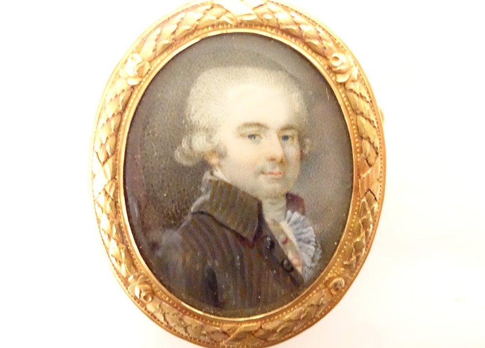 Miniature Painted Brooch 18k Gold Portrait René Ange De La Guerrande XVIIIth-photo-2