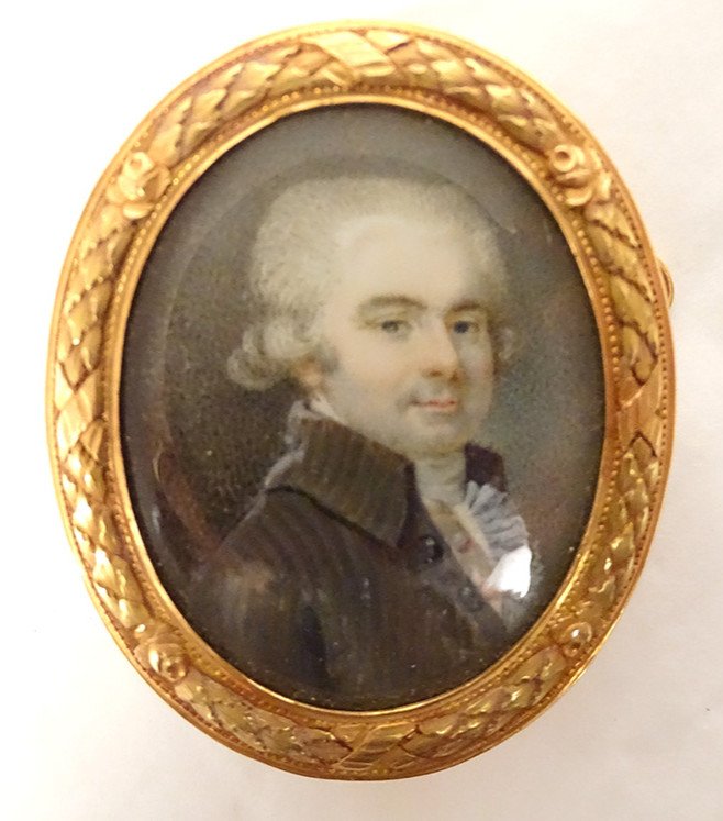 Miniature Painted Brooch 18k Gold Portrait René Ange De La Guerrande XVIIIth