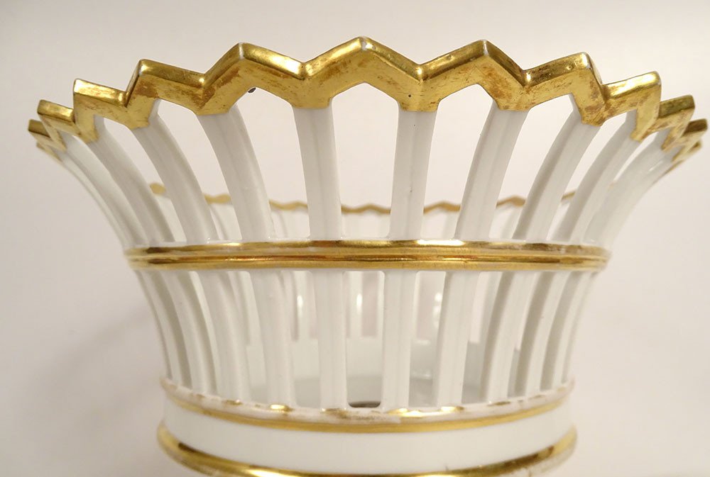 Porcelain Paris Openwork Gilding Empire Centerpiece Basket Cup 19th Century-photo-2