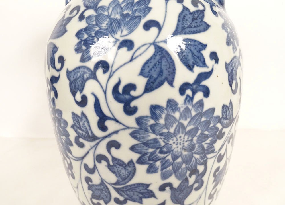 Pair Of Chinese Porcelain Baluster Vases White Blue Peonies Chenghua 20th Century-photo-4