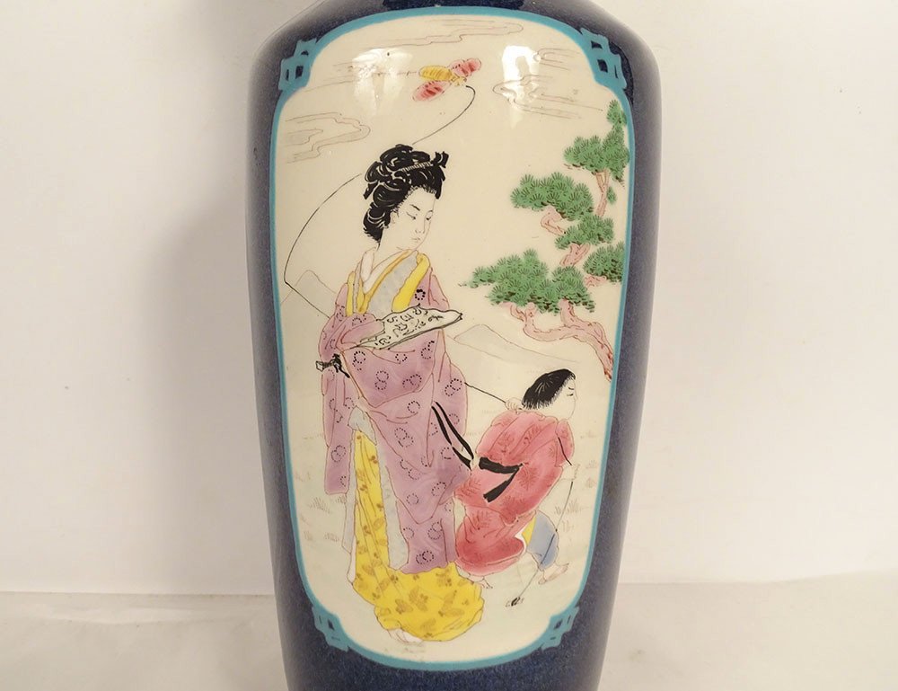 Sèvres Ceramic Vase Japanese Decor Woman Child Landscape Herons 19th Century-photo-2