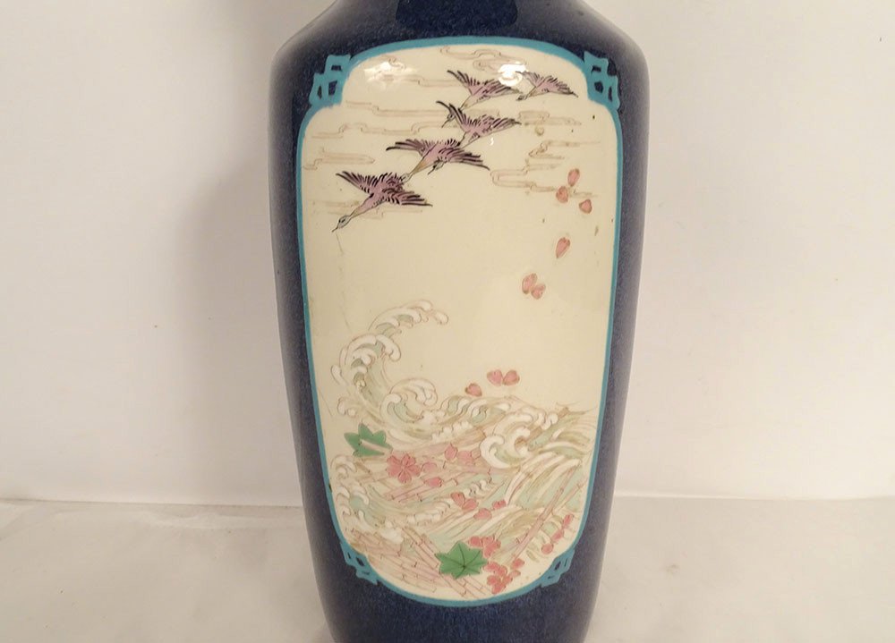 Sèvres Ceramic Vase Japanese Decor Woman Child Landscape Herons 19th Century-photo-1