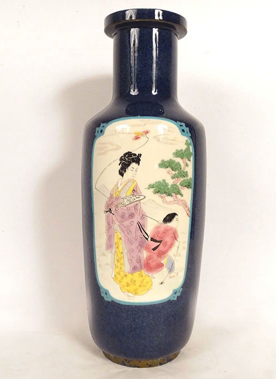 Sèvres Ceramic Vase Japanese Decor Woman Child Landscape Herons 19th Century