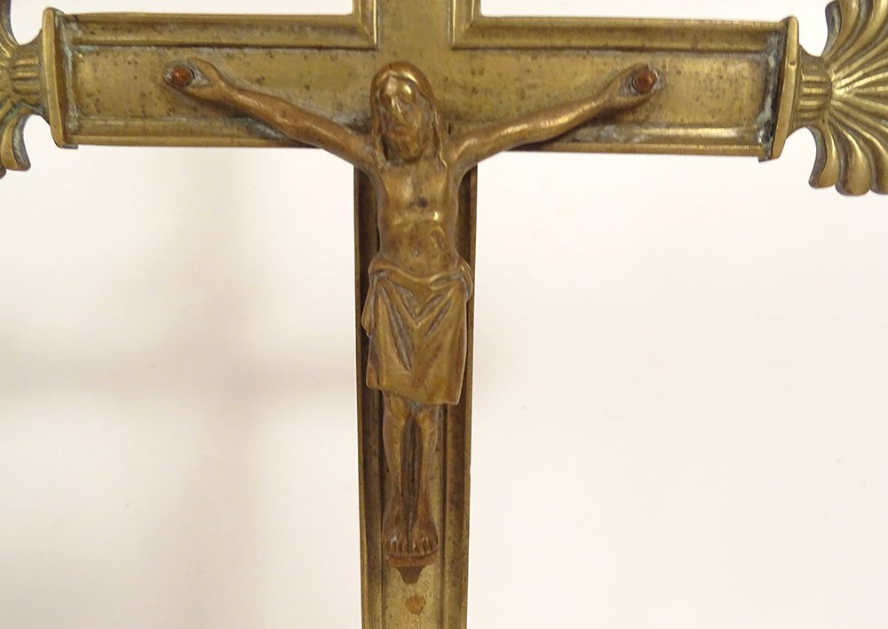 Crucifix d'Autel Croix Christ Bronze Palmettes XVIIIème Siècle-photo-2