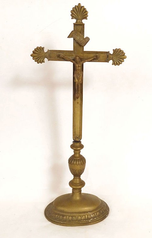 Crucifix d'Autel Croix Christ Bronze Palmettes XVIIIème Siècle