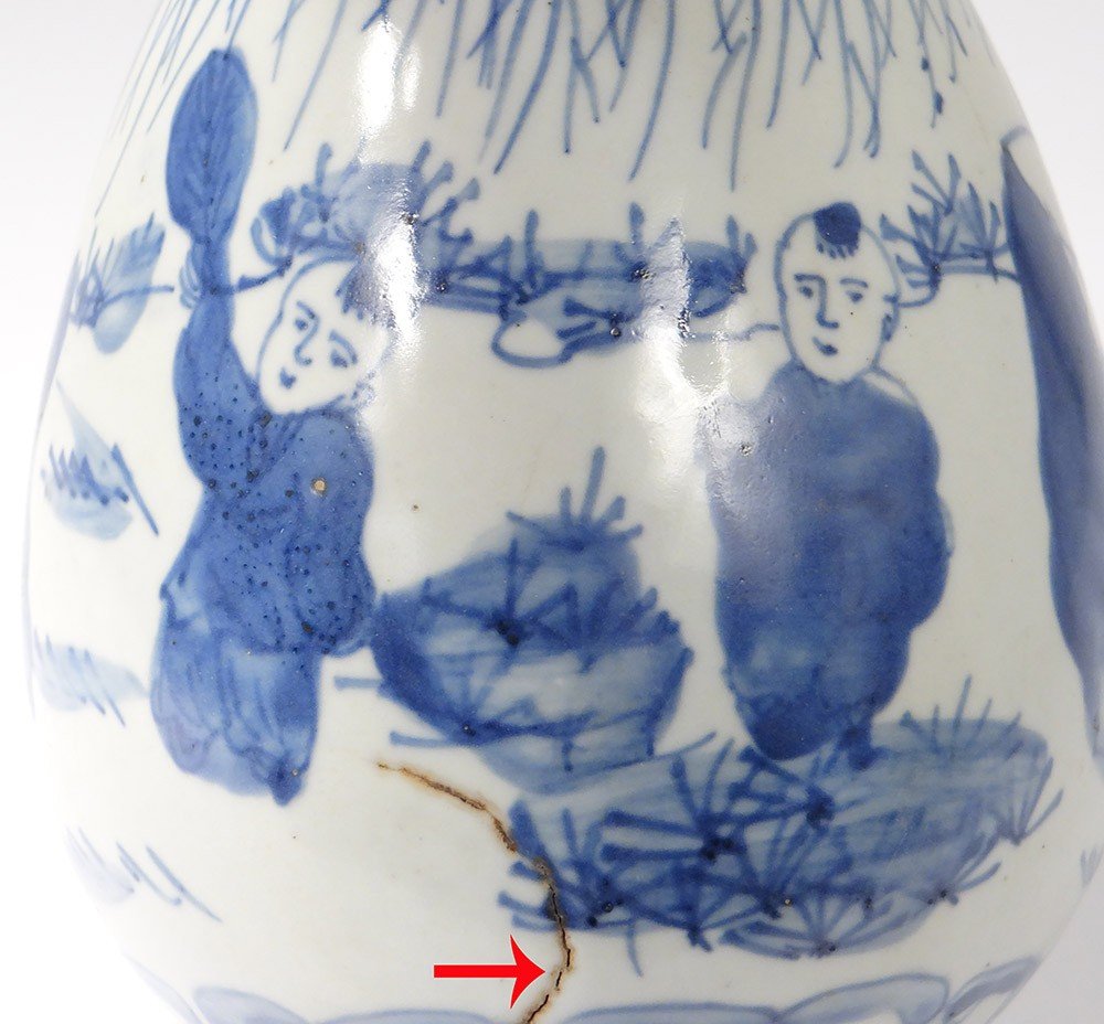 Petit Vase Porcelaine Chinoise Blanc-bleu Personnages Enfants Qianlong 18è-photo-2