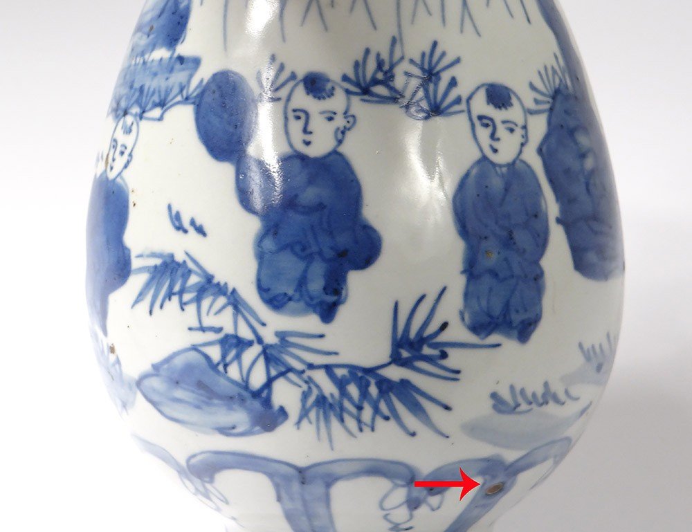 Petit Vase Porcelaine Chinoise Blanc-bleu Personnages Enfants Qianlong 18è-photo-5