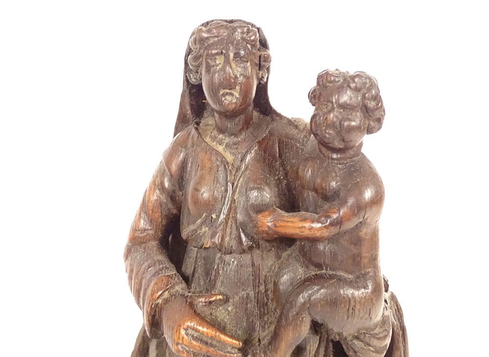 Sculpture Oak Carved Virgin And Child North France Haute Epoque XVIIth-photo-2