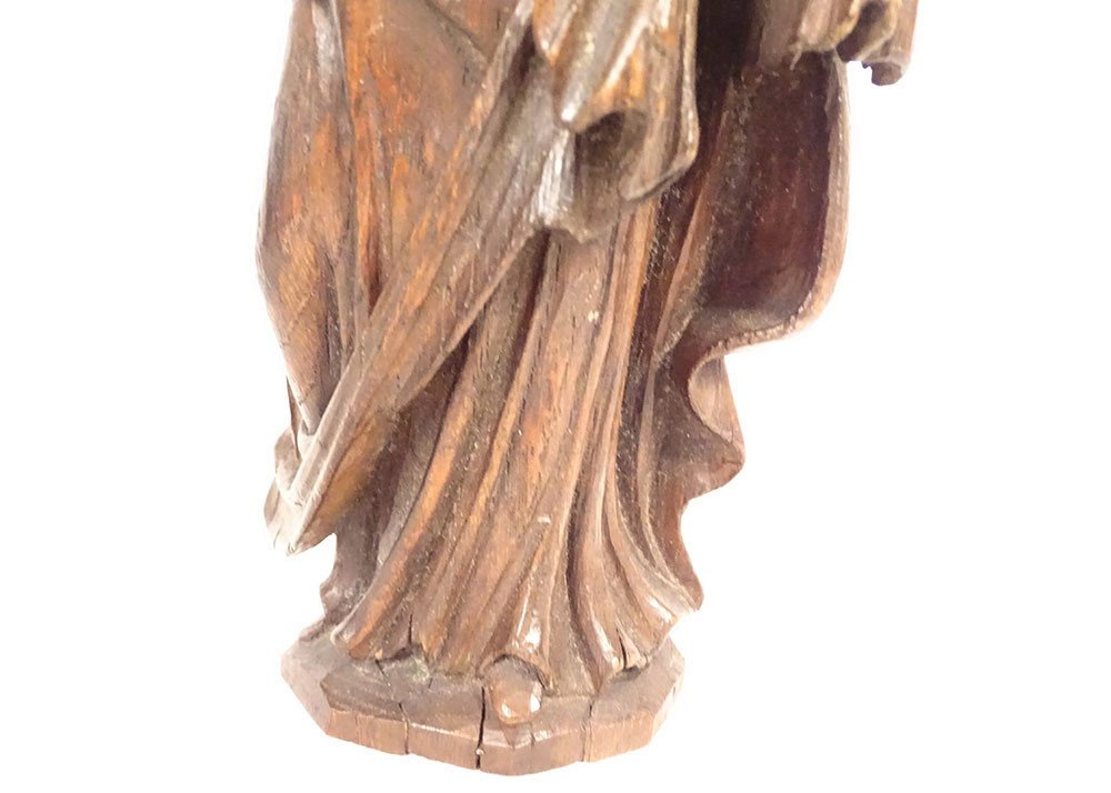 Sculpture Oak Carved Virgin And Child North France Haute Epoque XVIIth-photo-4