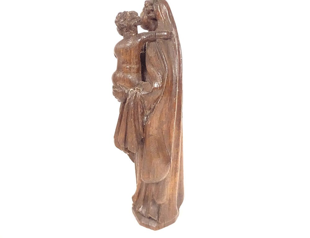 Sculpture Oak Carved Virgin And Child North France Haute Epoque XVIIth-photo-1