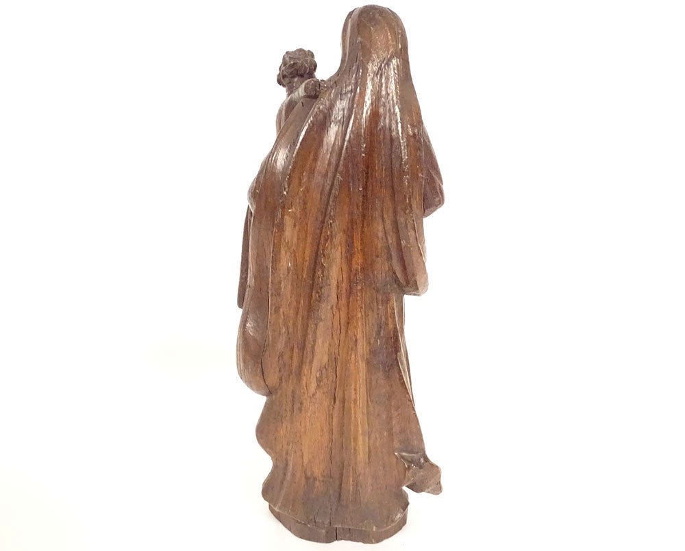 Sculpture Oak Carved Virgin And Child North France Haute Epoque XVIIth-photo-2