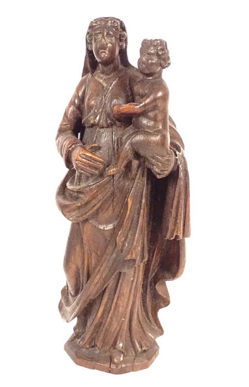 Sculpture Oak Carved Virgin And Child North France Haute Epoque XVIIth