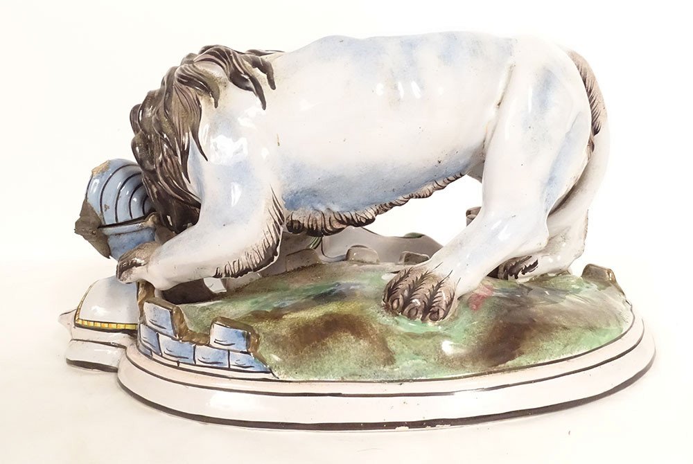 Saint-clément Emile Gallé Earthenware Inkwell Heraldic Lion Coat Of Arms Nancy 19th Century-photo-4