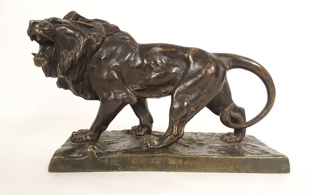 Sculpture Bronze Hippolyte Marius Galy Lion Rugissant Animalier XIXè Siècle-photo-3