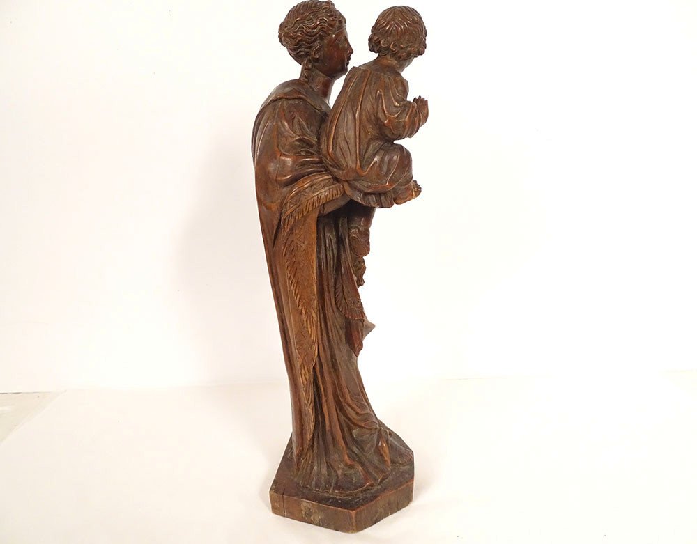 Sculpture Statue Virgin And Child Jesus Carved Boxwood 40cm Late 18th Century-photo-7