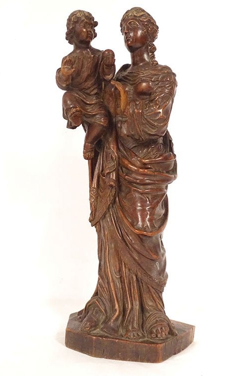 Sculpture Statue Virgin And Child Jesus Carved Boxwood 40cm Late 18th Century