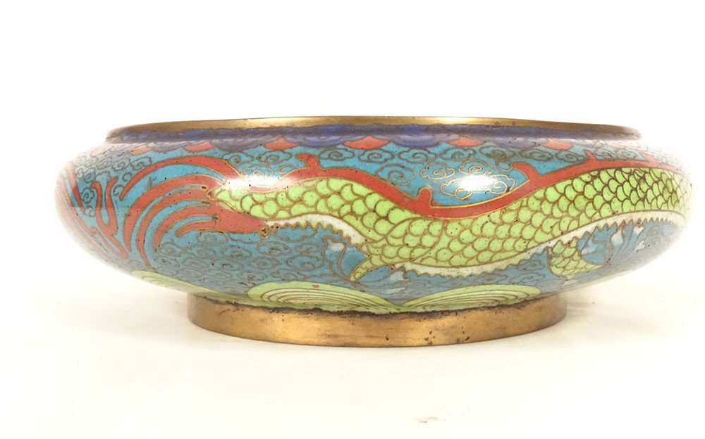 Bronze Cup Cloisonné Enamels Dragons 5 Claws Sacred Pearl China 19th Century-photo-4