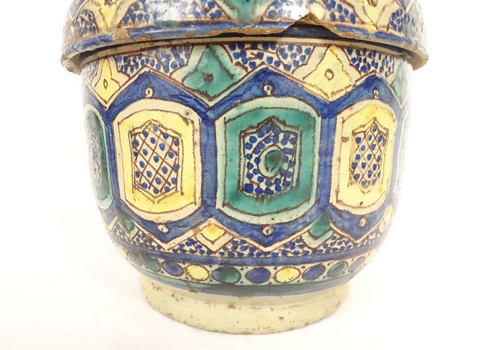 Jobbana Polychrome Earthenware Butter Pot Morocco Maghreb Fez Morocco 19th Century-photo-3