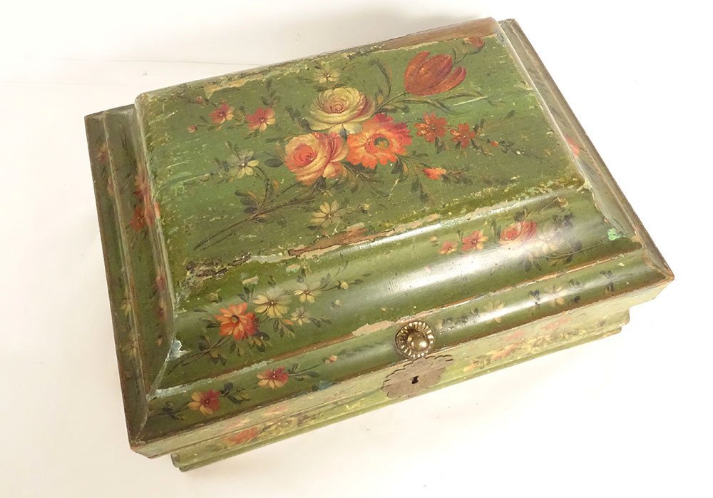 Martin Lacquered Wood Wig Box With Flowers Bouquets, Late 18th Century-photo-2