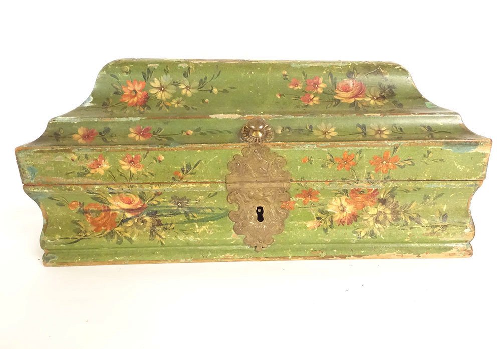 Martin Lacquered Wood Wig Box With Flowers Bouquets, Late 18th Century-photo-3