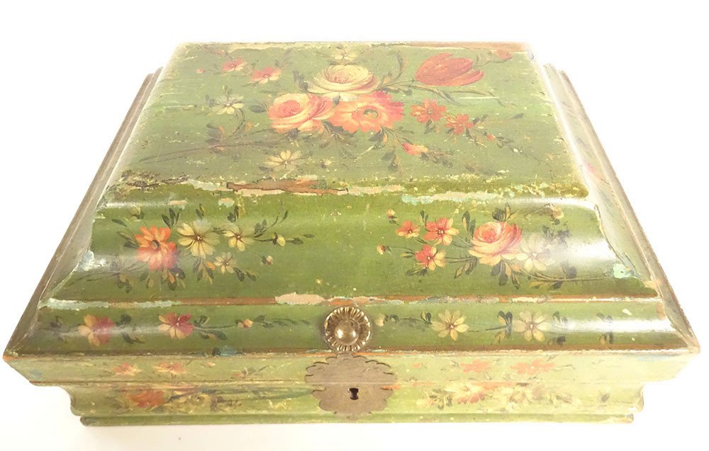 Martin Lacquered Wood Wig Box With Flowers Bouquets, Late 18th Century-photo-4