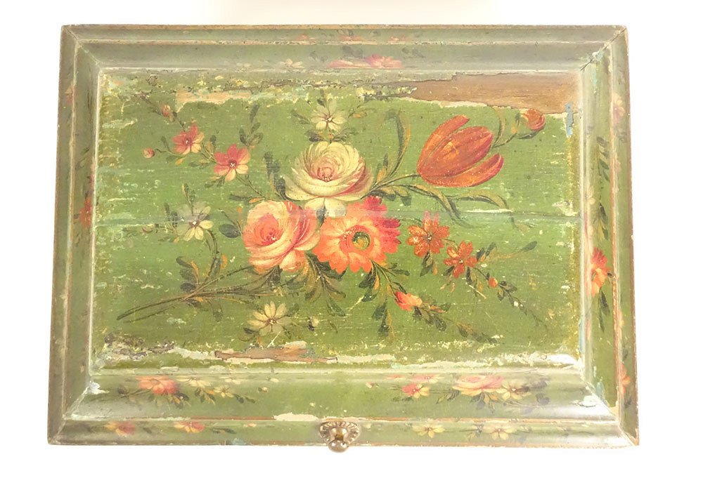 Martin Lacquered Wood Wig Box With Flowers Bouquets, Late 18th Century-photo-1