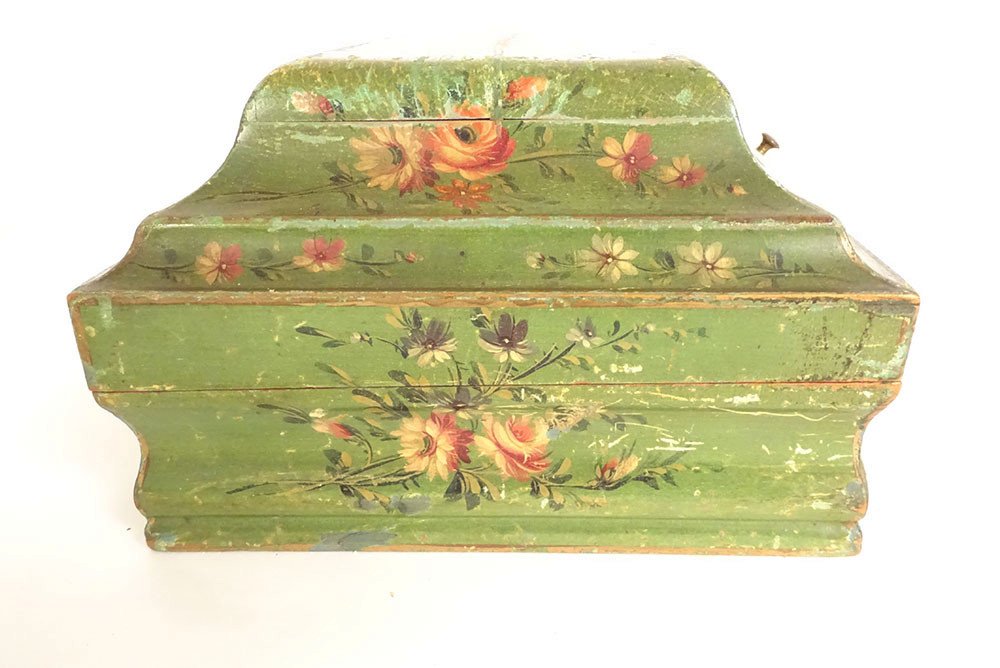 Martin Lacquered Wood Wig Box With Flowers Bouquets, Late 18th Century-photo-2