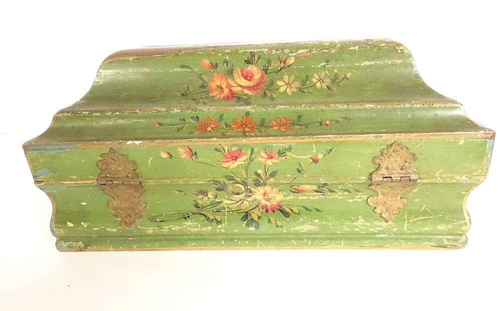 Martin Lacquered Wood Wig Box With Flowers Bouquets, Late 18th Century-photo-3