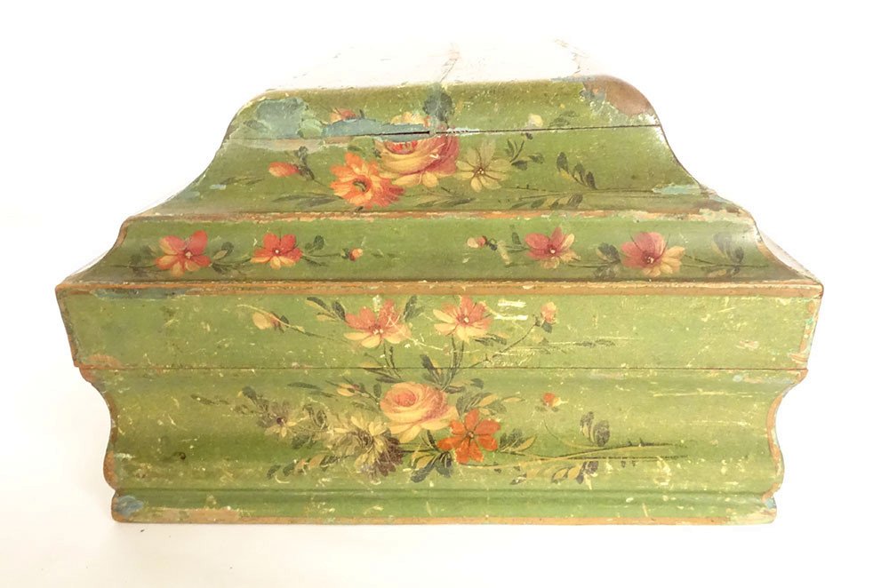 Martin Lacquered Wood Wig Box With Flowers Bouquets, Late 18th Century-photo-5