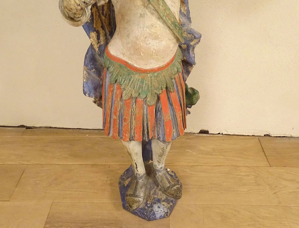 Grande Statue Religieuse Saint Florian Soldat Bois Sculpté Polychrome XVIIè-photo-2